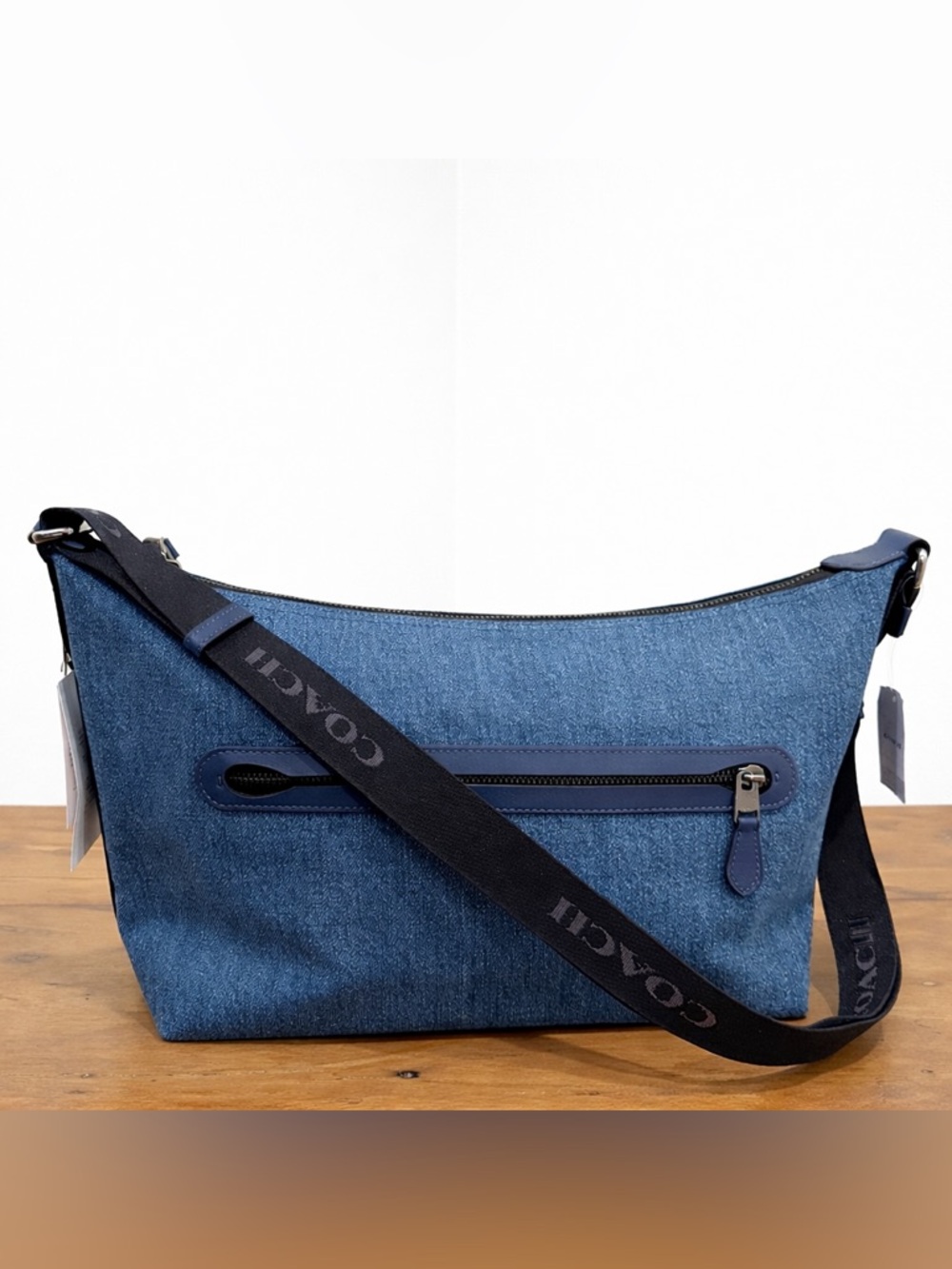 Coach Men's Blue Denim Messenger with Navy Logo Strap